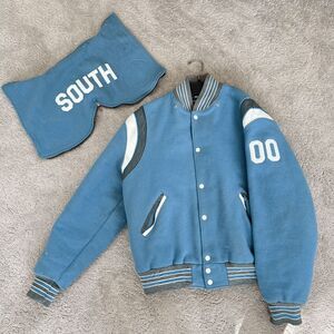 Unisex Holloway Varsity Jacket Heavy Wool Leather Accents Hood L/XL, 90s Vintage